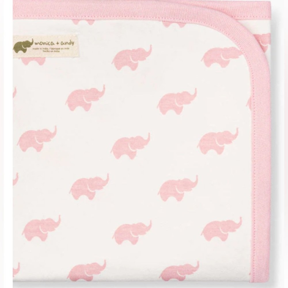 Monica & Andy pink elephant coming home blanket